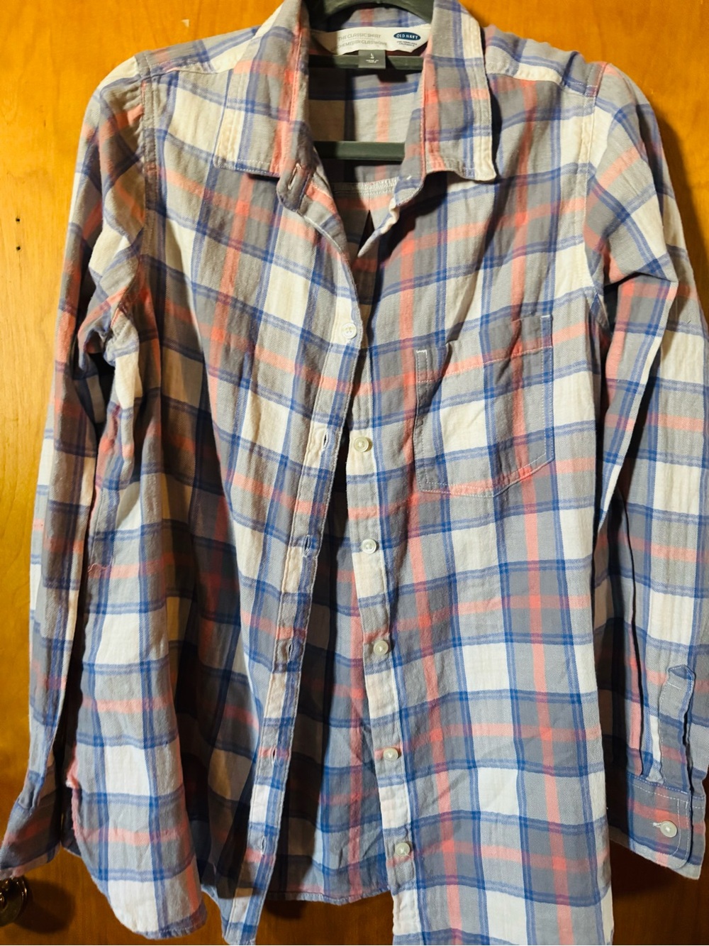 Old Navy Plaid Button-Down Shirt in Blue and Pink
